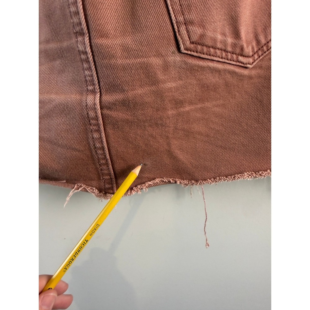 We The Free Denim Mini Skirt Women's 28W (Size 4) Rust Red Raw Hem Zip Front - Picture 6 of 7